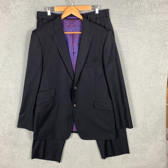 Ted Baker Endurance 2 Piece Suit 44R Pants Black/Navy Striped Wool Pants 36x29 - Picture 1 of 16